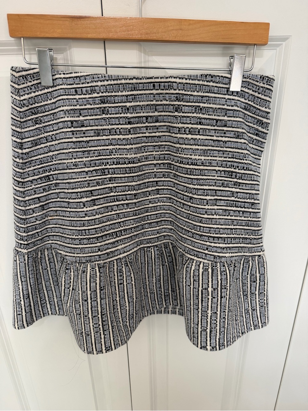 LOFT Women's Blue, White, & Black Striped Ruffle Hem Skirt